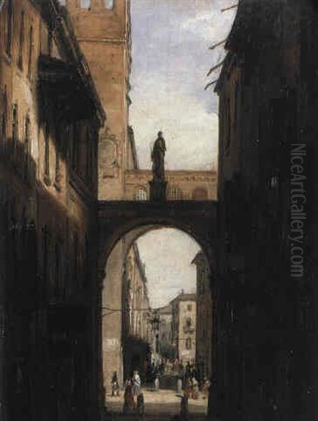 Una Via Di Verona Oil Painting by Giuseppe Canella I