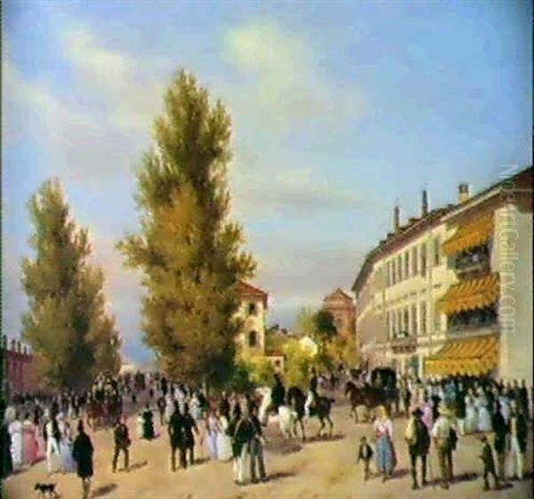 Veduta Dello Stradone Di Loreto Oil Painting by Giuseppe Canella I