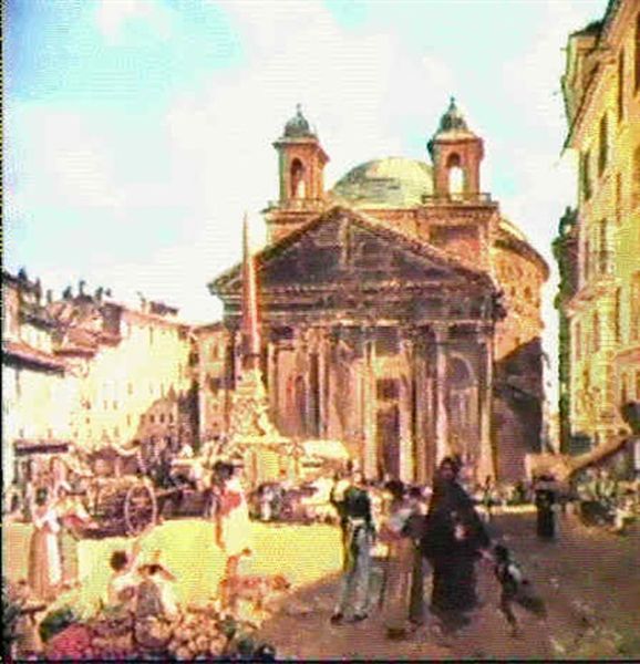 Piazza Della Rotonda Oil Painting by Giuseppe Canella I