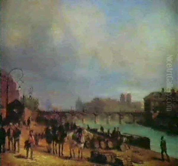 Le Quai De La Seine Devant L'institut Oil Painting by Giuseppe Canella I