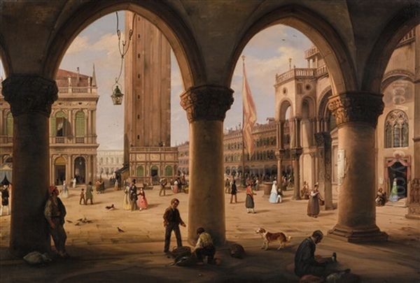 Piazza San Marco And The Campanile Oil Painting by Carlo Canella