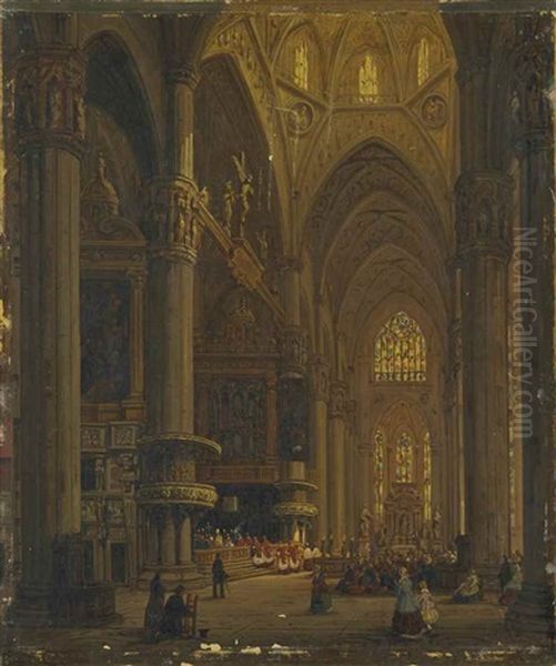 Vue Du Transept Du Duomo De Milan Oil Painting by Carlo Canella