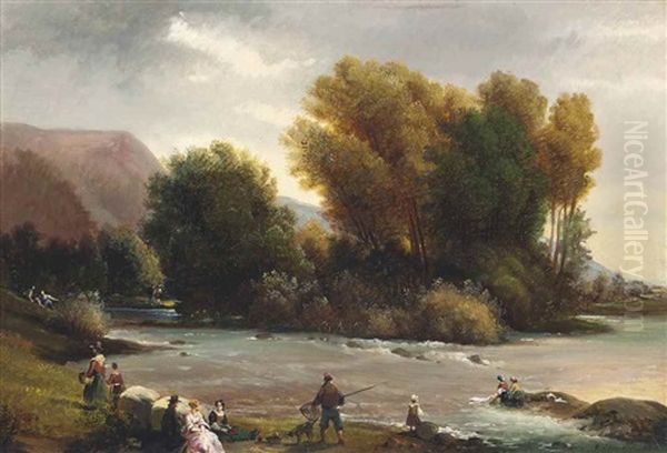 On The Banks Of The River Adda Oil Painting by Carlo Canella