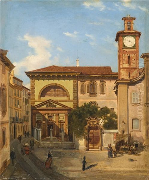 Piazza San Sepolcro E Biblioteca Ambrosiana Oil Painting by Carlo Canella