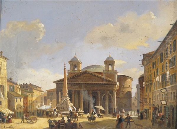 The Coliseum, Rome (+ The Pantheon, Rome; Pair) Oil Painting by Carlo Canella