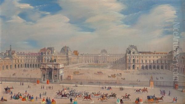 Vue Du Louvre Oil Painting by Giuseppe V. Canella