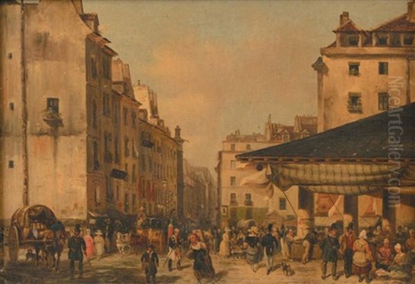 Les Halles A L'angle De La Rue Des Prouvaires Oil Painting by Giuseppe V. Canella