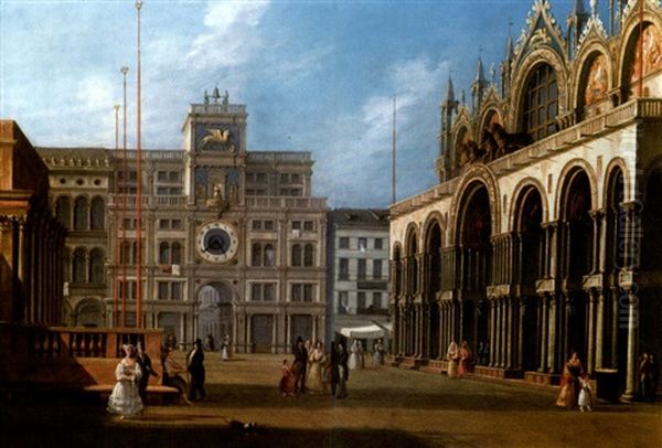 Vue De La Piazzetta Avec La Tour De L'horloge Oil Painting by Giacomo Caneva