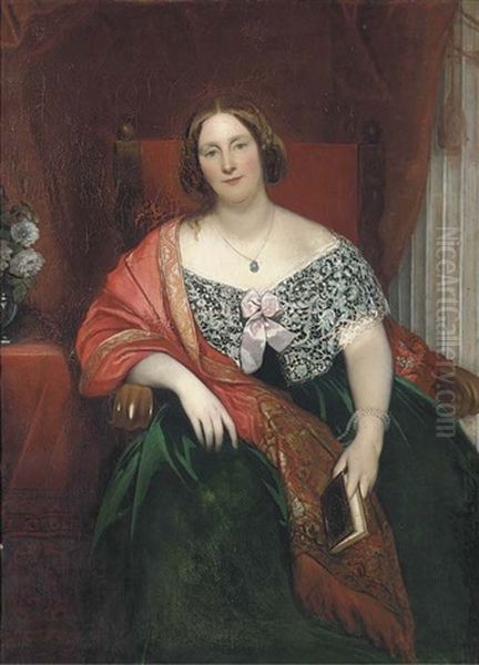 Portrait Of Mary Viscountess Maynard (1794-1857), Seated Full-length, Holding A Book In Her Left Hand Oil Painting by Giovanni Battista Canevari