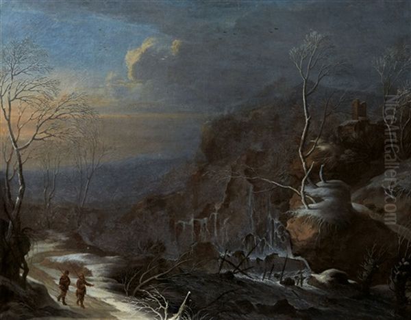 Paysage D'hiver, Anime De Personnages Oil Painting by Jean-Baptiste de Cani