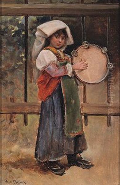 Italian Maiden With A Tambourine Oil Painting by Alwyn Von Stein