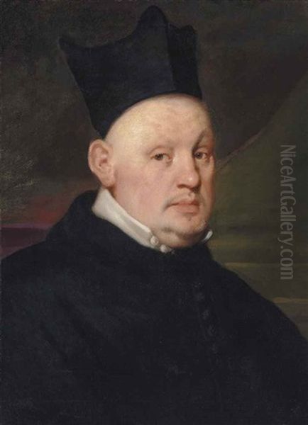 Portrait Of A Cleric, Bust-length, In A Black Habit And Hat Oil Painting by Alonso Cano