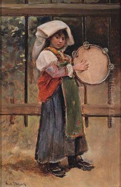 Italienisches Madchen Mit Tamburin Oil Painting by Alwyn Von Stein