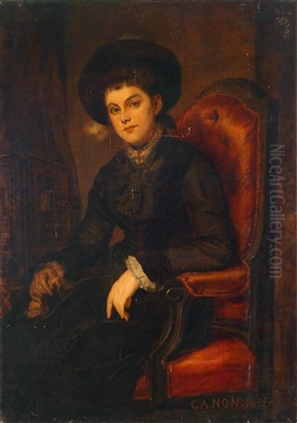 Portrait Of A Lady In A Red Armchair Oil Painting by Hans Canon