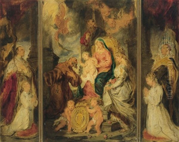 Anbetung Der Heiligen Familie, In Anlehnung An P. Paul Rubens (1577-1640) Oil Painting by Hans Canon