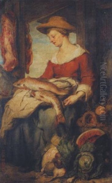 Junge Frau Mit Strohhut Als Verkauferin Auf Dem Markt Oil Painting by Hans Canon