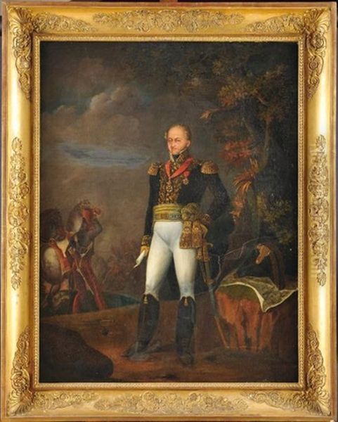 Portrait D'un General De Brigade De Cavalerie, En Pied, Portant Ses Decorations, La Croix De Saint Louis, Et L'etoile De La Legion D'honneur En Sautoir Oil Painting by Pierre-Laurent Canon