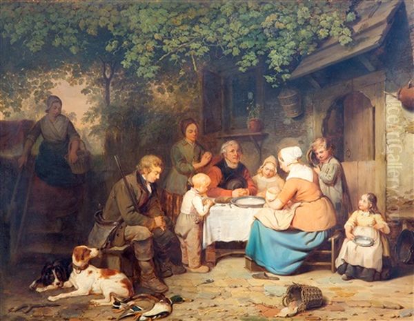 Een Vrome Familie Aan De Maaltijd Oil Painting by Johannes Antonius Canta