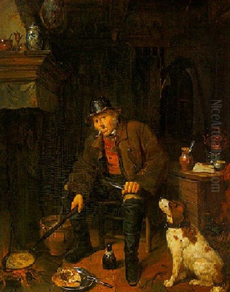 A Fisherman In An Interior Oil Painting by Johannes Antonius Canta