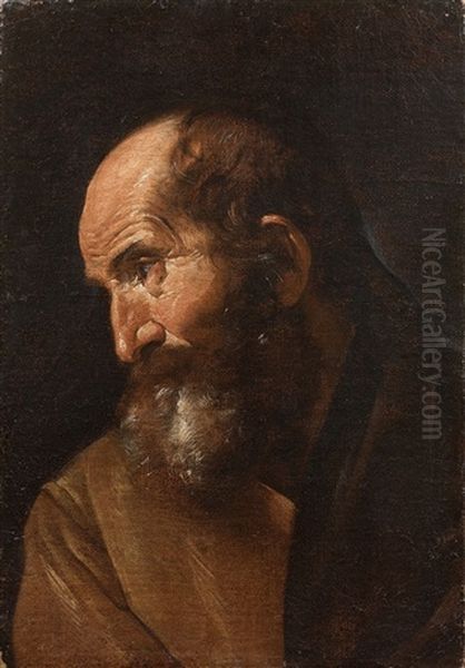 Portrait D'homme Barbu De Profil Oil Painting by Simone Cantarini