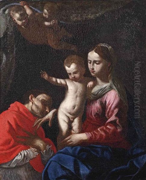 The Madonna And Child With Saint Carlo Borromeo Oil Painting by Simone Cantarini