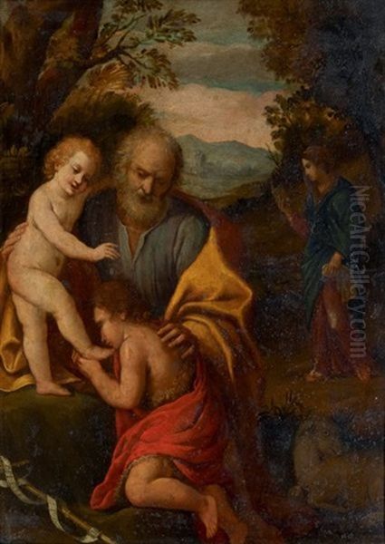 La Sainte Famille Avec Saint Jean-baptiste Oil Painting by Simone Cantarini