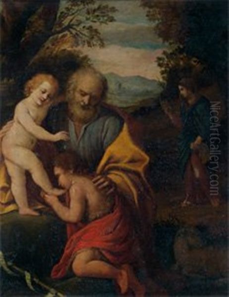 La Sainte Famille Avec Saint Jean-baptiste Oil Painting by Simone Cantarini