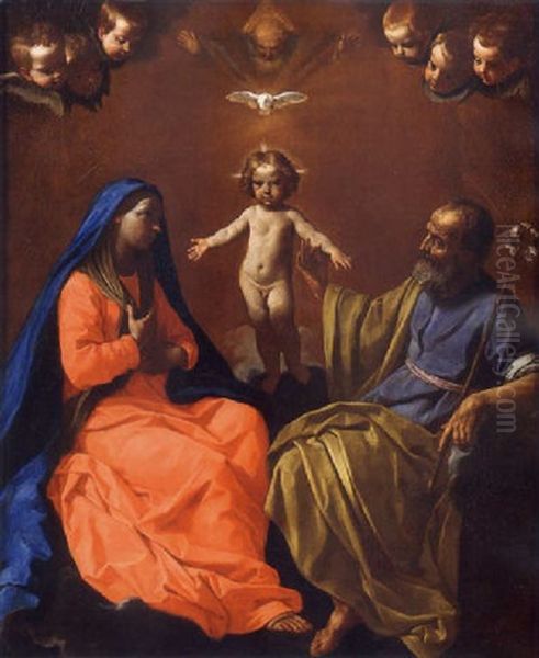 La Sacra Famiglia Come Santissima Trinita Oil Painting by Simone Cantarini