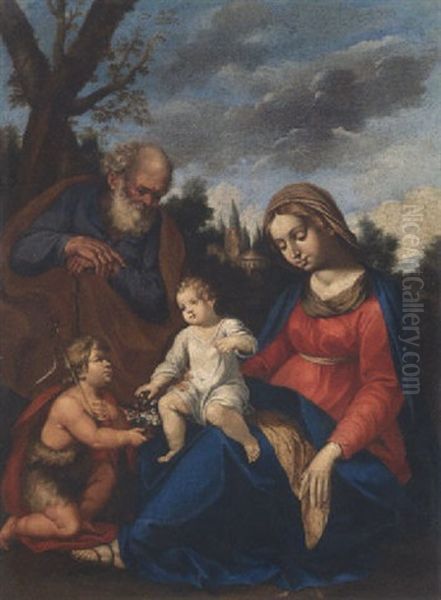 Sacra Famiglia Con San Giovannino Oil Painting by Simone Cantarini