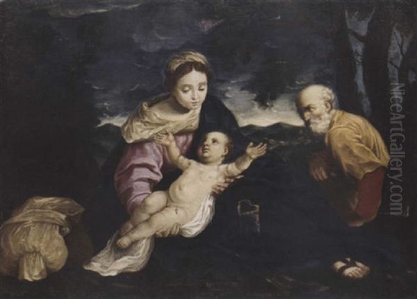 The Rest On The Flight Into Egypt Oil Painting by Simone Cantarini