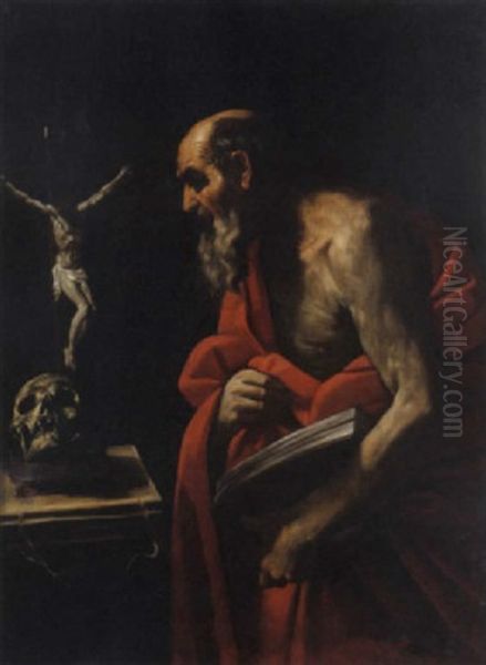 San Gerolamo In Meditazione Oil Painting by Simone Cantarini