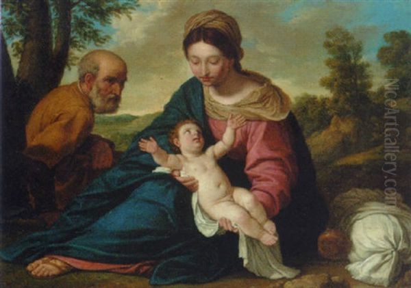 The Rest On The Flight Into Egypt Oil Painting by Simone Cantarini