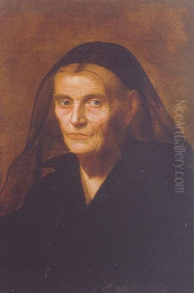 Portrait Of A Widow In Black Oil Painting by Simone Cantarini