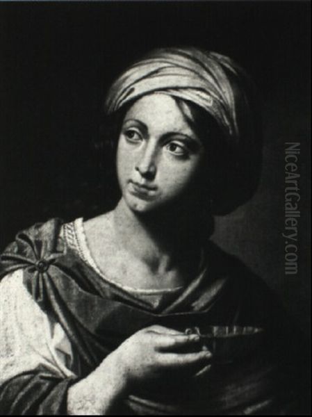 Woman With Turban Holding A Cup (artemesia Or Circe?) Oil Painting by Simone Cantarini