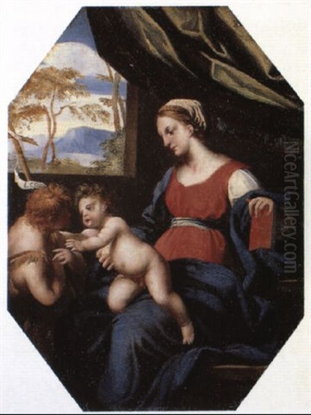 The Holy Family With St. John The Baptist Oil Painting by Simone Cantarini