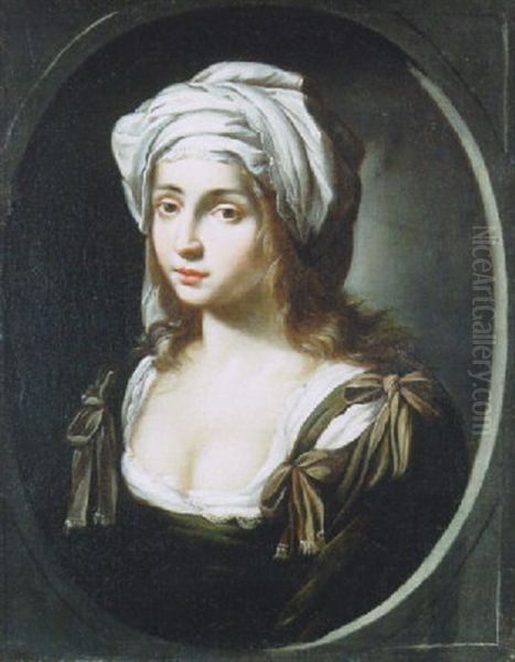 A Young Woman In A Brown Dress And White Headdress Oil Painting by Ginevra Cantofoli