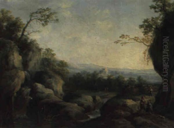 Gebirgige Landschaft Mit Reisenden Oil Painting by Franz Thomas Canton