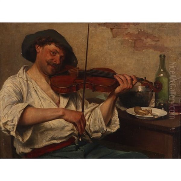 Playing For His Supper Oil Painting by Johan Oscar Cantzler