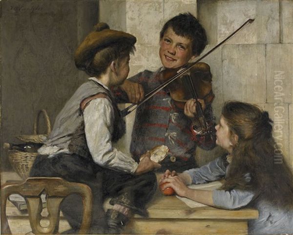 Violinisten (der Erste Beifall) Oil Painting by Johan Oscar Cantzler