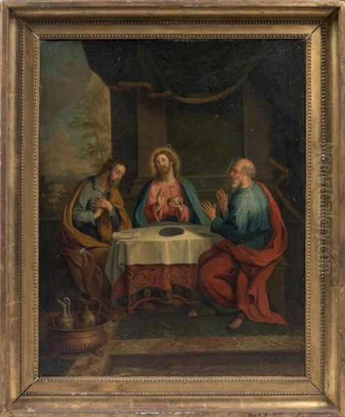 Le Christ Et Les Pelerins D'emmaus, Et Le Christ Et La Femme Adultere (2 Works) Oil Painting by Jean-Baptiste de Cany