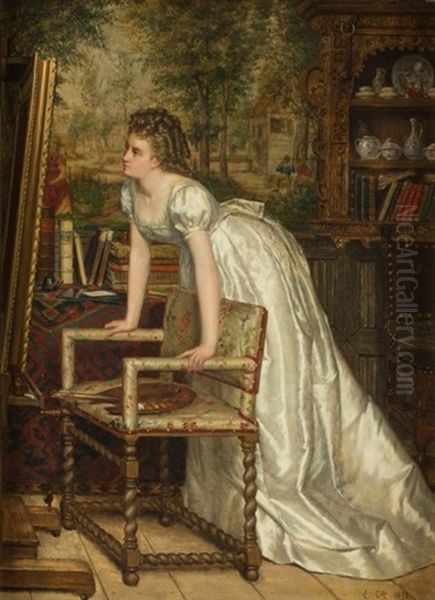 Jeune Femme Contemplant Un Tableau Oil Painting by Constant Aime Marie Cap