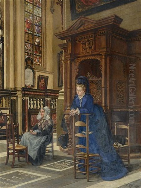 Femmes En Priere Dans Une Eglise Oil Painting by Constant Aime Marie Cap