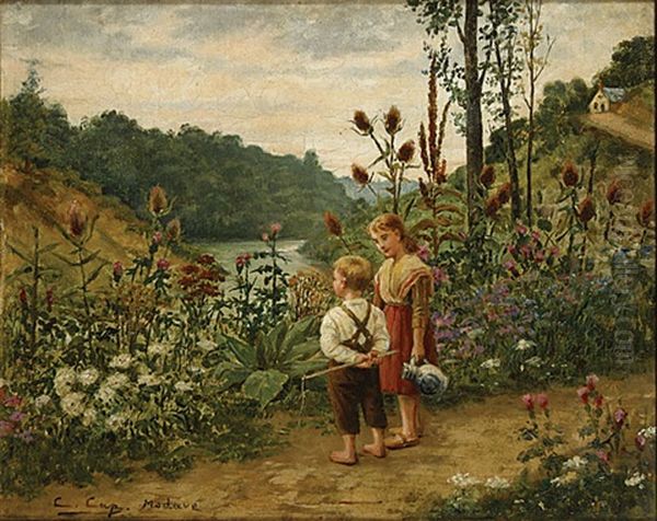 Deux Enfants A Modave Oil Painting by Constant Aime Marie Cap