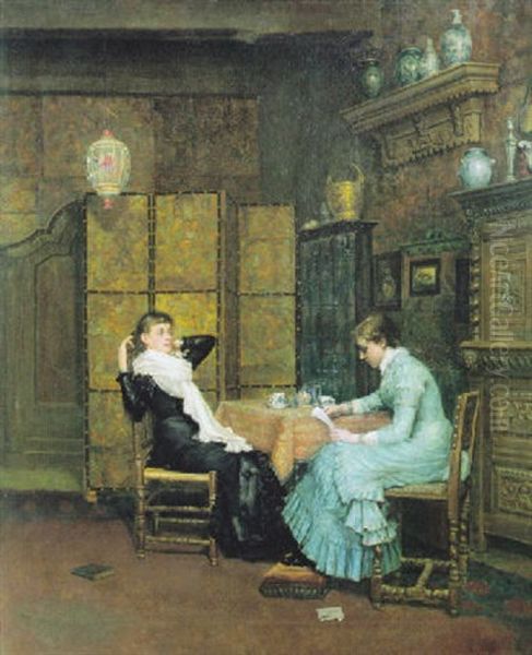 La Lecture De La Lettre A L'heure Du The Oil Painting by Constant Aime Marie Cap