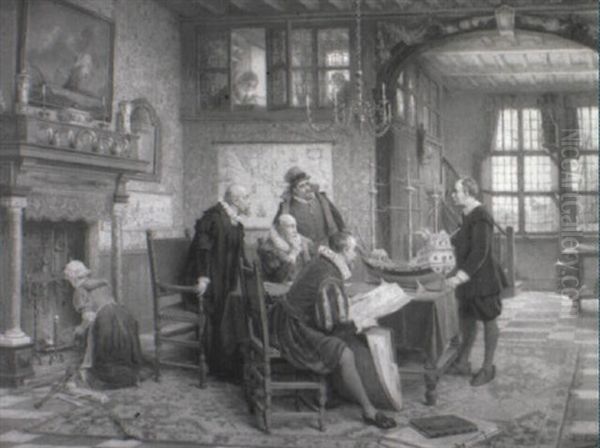 Interieur D'une Maison Patricienne Anversoise Avec Personnages Oil Painting by Constant Aime Marie Cap