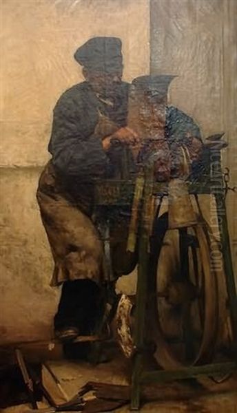 Scissor Grinder, Gentleman At Grindstone Oil Painting by Louis Capdevielle