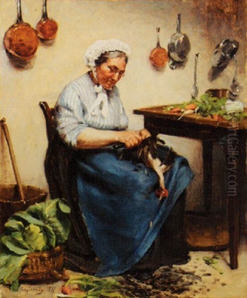 Plucking The Chickens Oil Painting by Louis Capdevielle