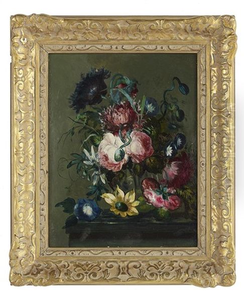 Still Life Of Roses, Morning Glories, Chrysanthemums And Other Flowers Oil Painting by Jean Capeinick