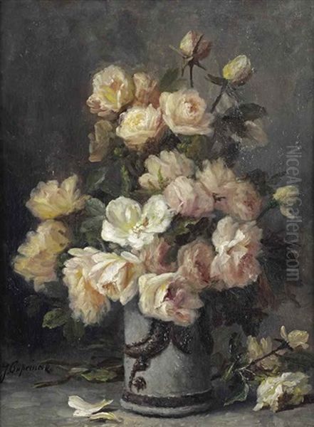 A Bouquet Of Pink And White Roses Oil Painting by Jean Capeinick