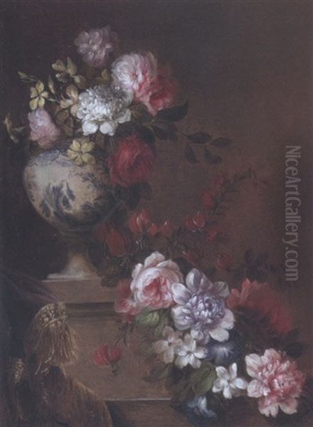 Floral Still Life In A Porcelain Vase Oil Painting by Jean Capeinick